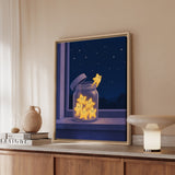 Star Jar – Celestial Wall Art with a Mason Vessel of Glow – Framed Canvas Wall Art