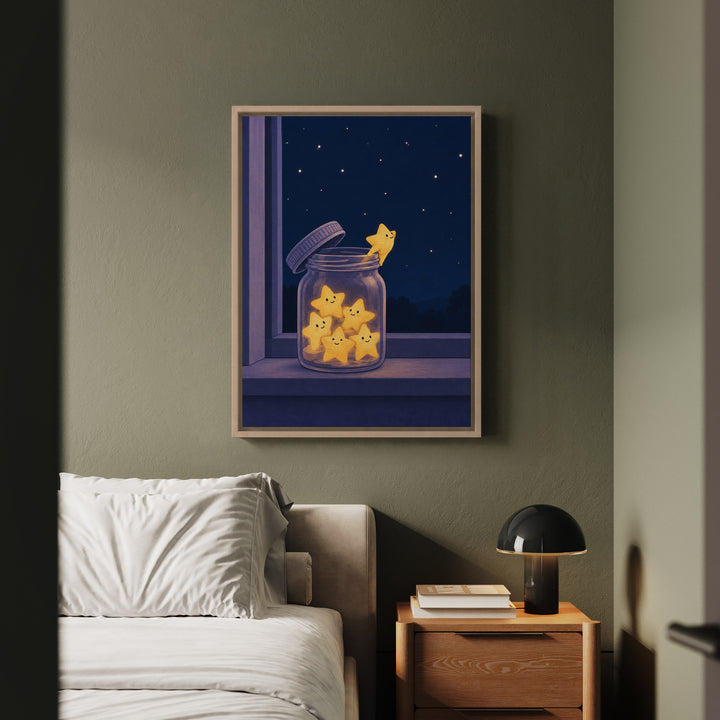 Star Jar – Celestial Wall Art with a Mason Vessel of Glow – Framed Canvas Wall Art