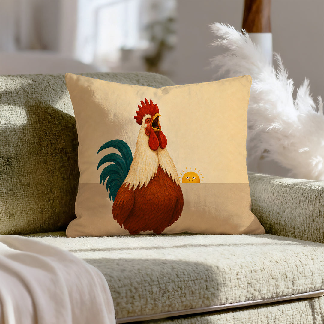 The Morning Announcement – Rooster Art with a Full Theatrical Dawn Crow – Pillow / Cover