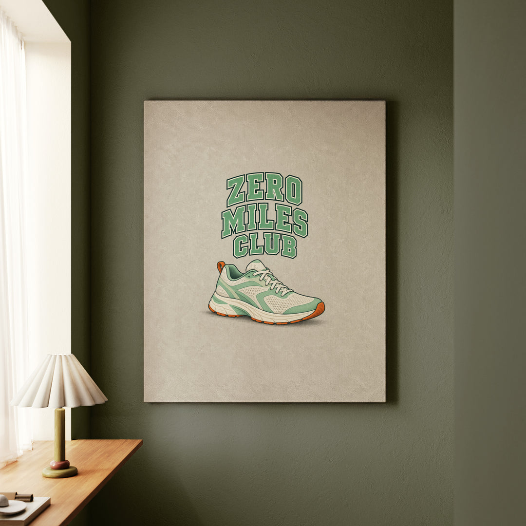 Zero Miles Club – Running Art with Proud Athletic Lettering – Canvas / Framed Canvas