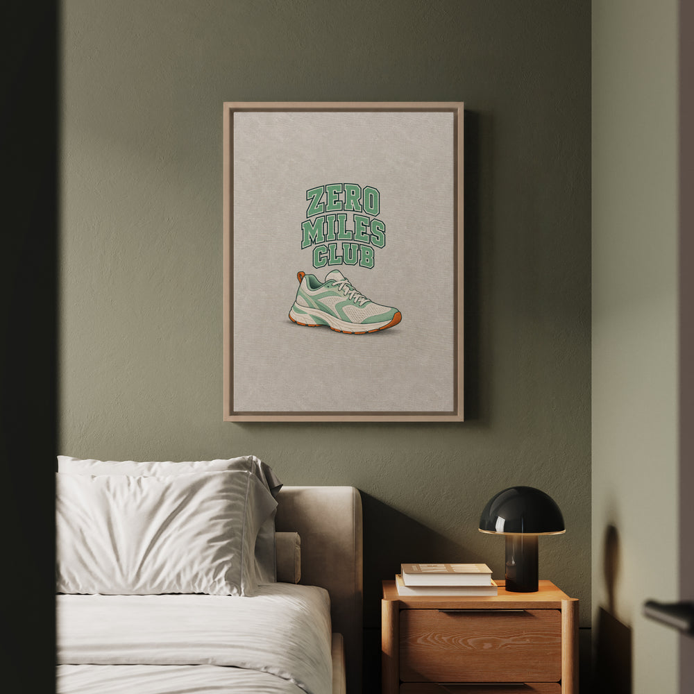 Zero Miles Club – Running Art with Proud Athletic Lettering – Framed Canvas Wall Art