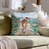 The Pacer – Running Decor with a Dog One Meter Ahead – Throw Pillow