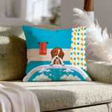 Bath Time Protest – Funny Bathroom Decor with a Reluctant Droopy Dog – Throw Pillow
