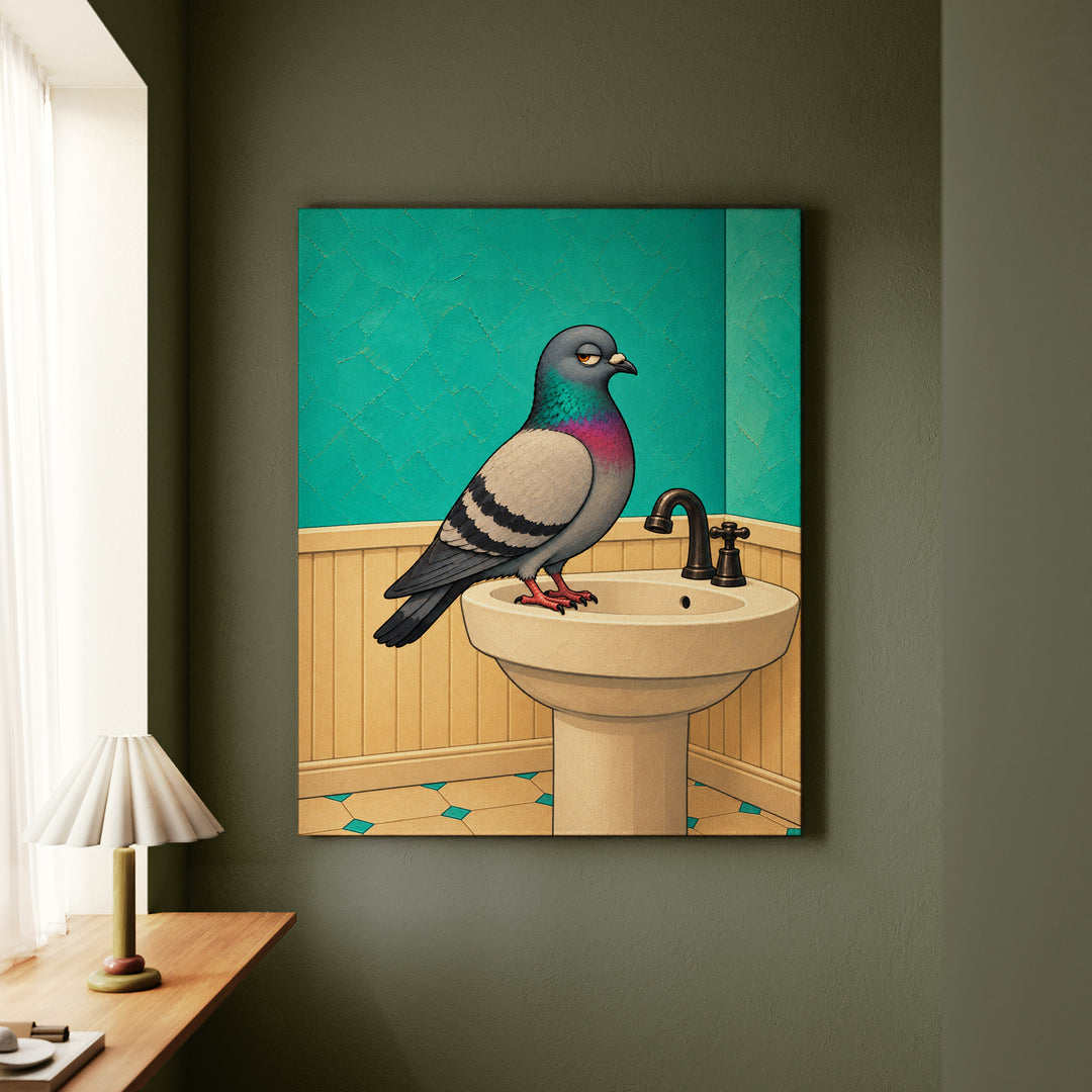 Half Bath Philosopher – Half Bath Decor with a Judgmental Pigeon – Canvas Wall Art