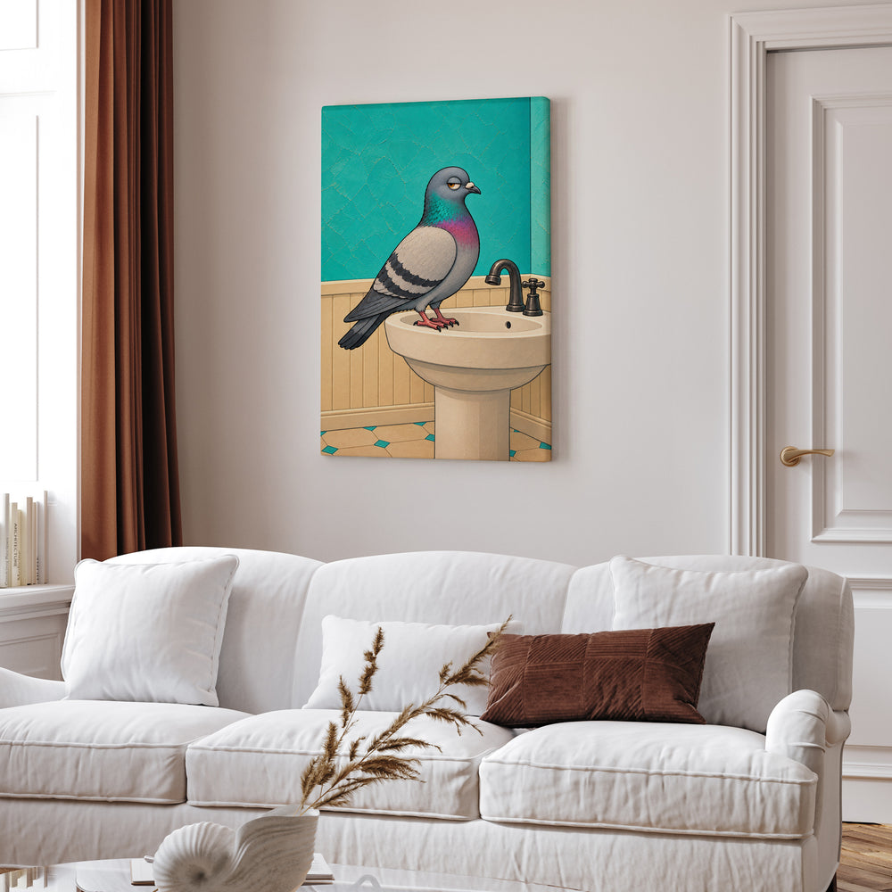 Half Bath Philosopher – Half Bath Decor with a Judgmental Pigeon – Canvas Wall Art