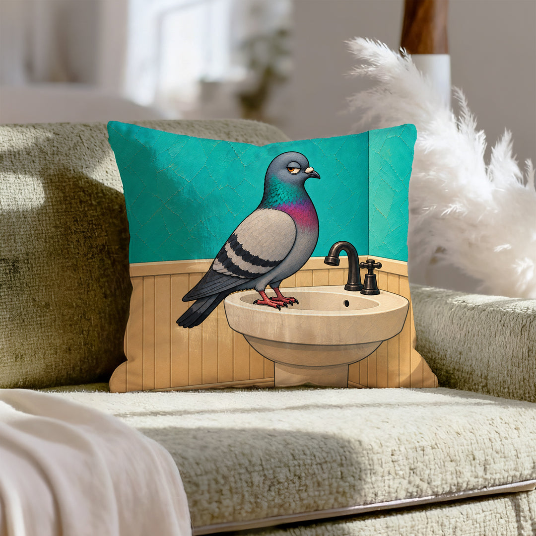 Half Bath Philosopher – Half Bath Decor with a Judgmental Pigeon – Pillow Cover