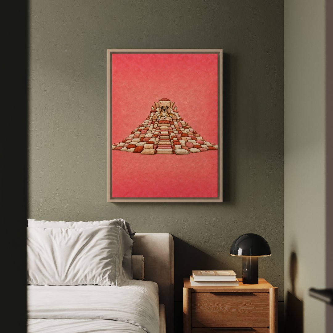 Pillow Fort King – Above Bed Art with a Fortress of Every Cushion – Framed Canvas Wall Art