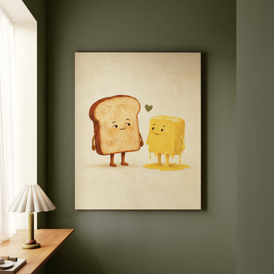 Toast & Butter: A Love Story – Funny Kitchen Art with a Breakfast Romance – Canvas / Framed Canvas