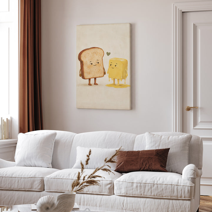 Toast & Butter: A Love Story – Funny Kitchen Art with a Breakfast Romance – Canvas Wall Art