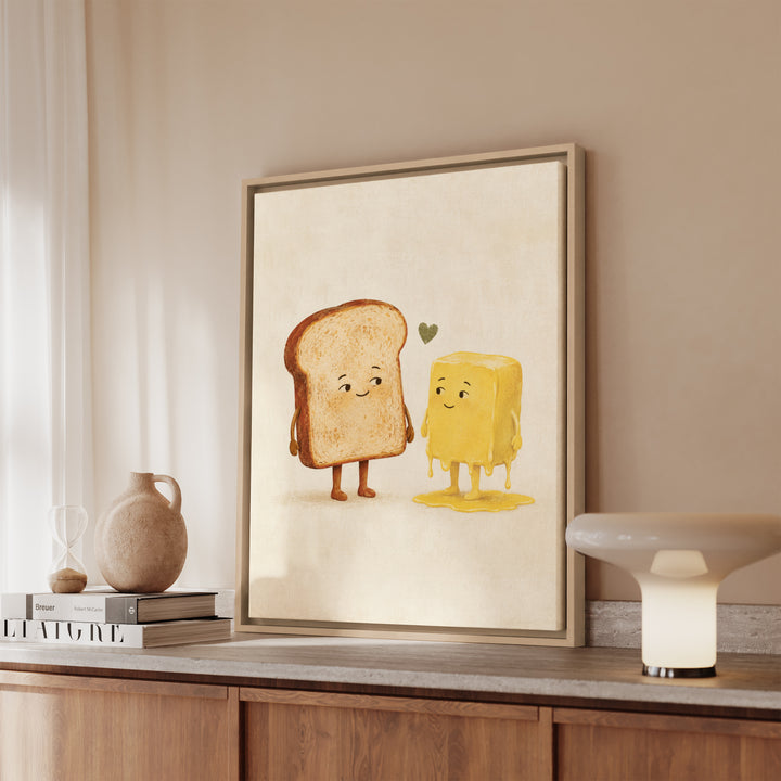Toast & Butter: A Love Story – Funny Kitchen Art with a Breakfast Romance – Canvas / Framed Canvas