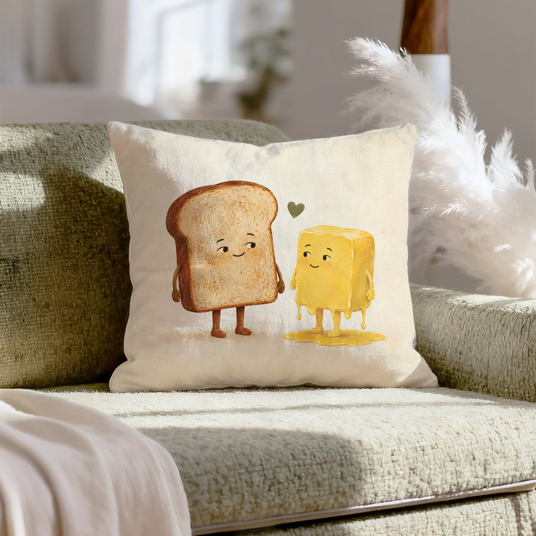 Toast & Butter: A Love Story – Funny Kitchen Decor with a Breakfast Romance – Pillow Cover