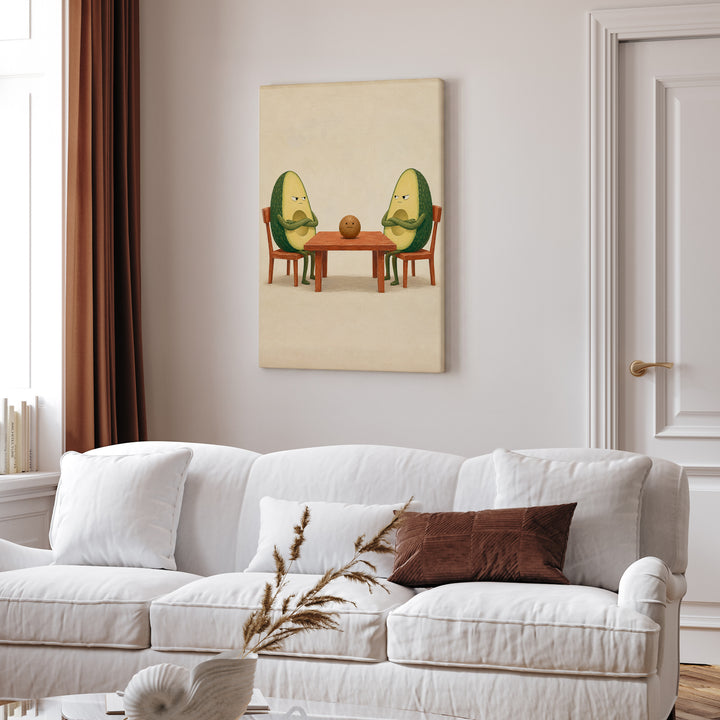 Avocado Custody – Funny Kitchen Art with Two Halves and One Pit – Canvas Wall Art
