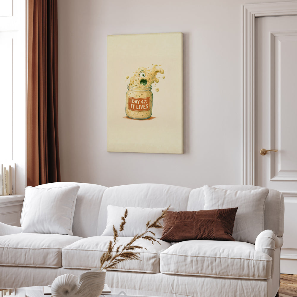 The Sourdough Diaries – Kitchen Wall Art with a Bubbling Starter in a Jar – Canvas Wall Art