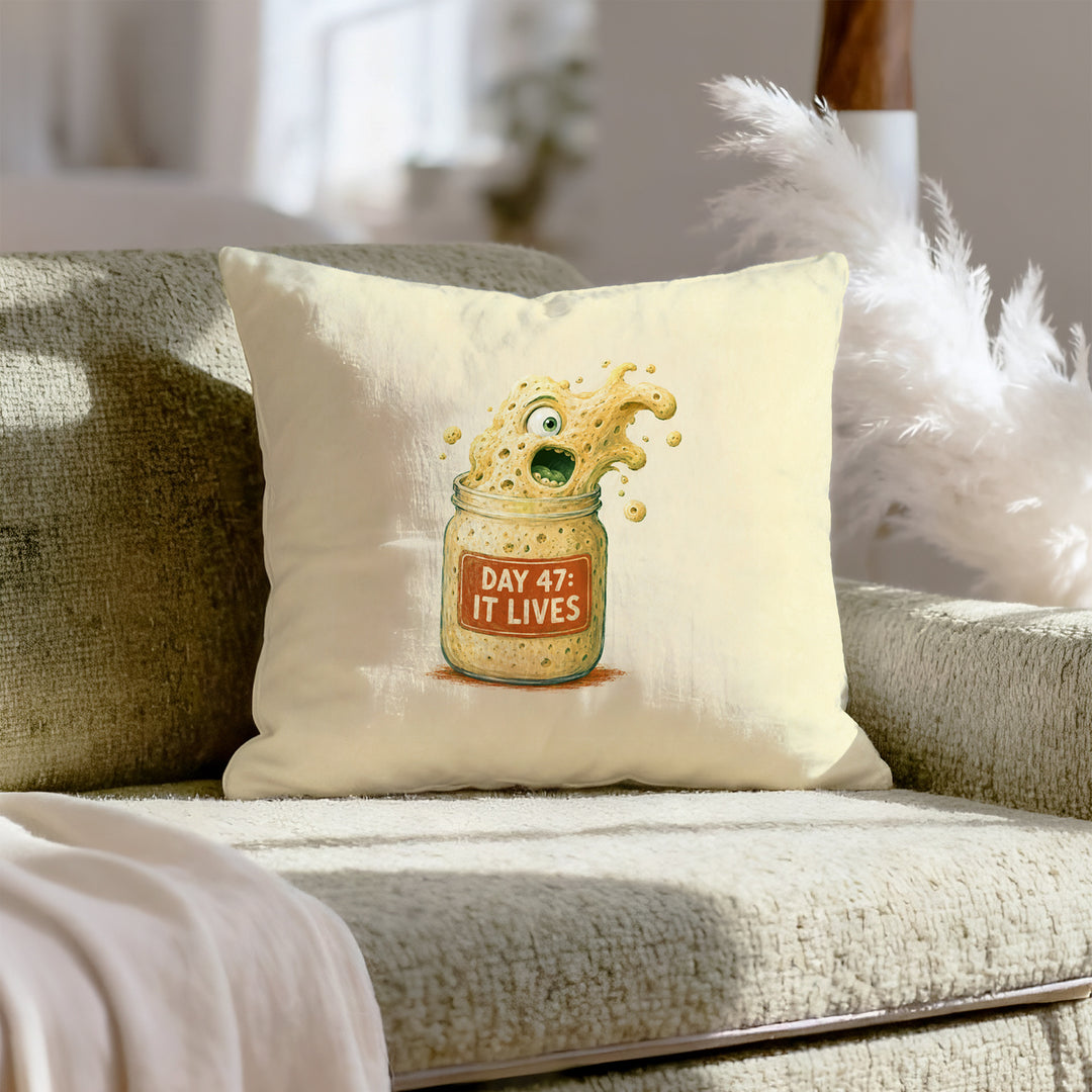 The Sourdough Diaries – Kitchen Decor with a Bubbling Starter in a Jar – Pillow Cover