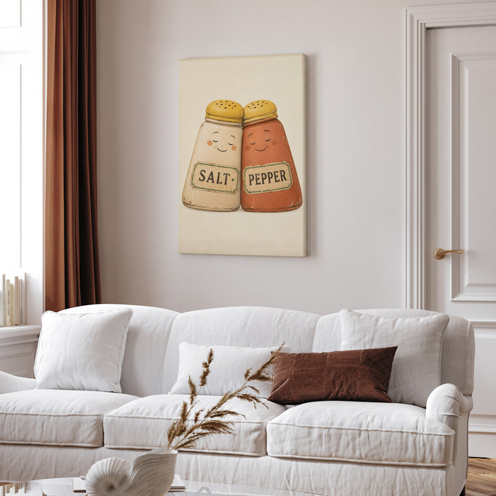 Salt & Pepper, Married 40 Years – Kitchen Art with Two Shakers Leaning Together – Canvas Wall Art