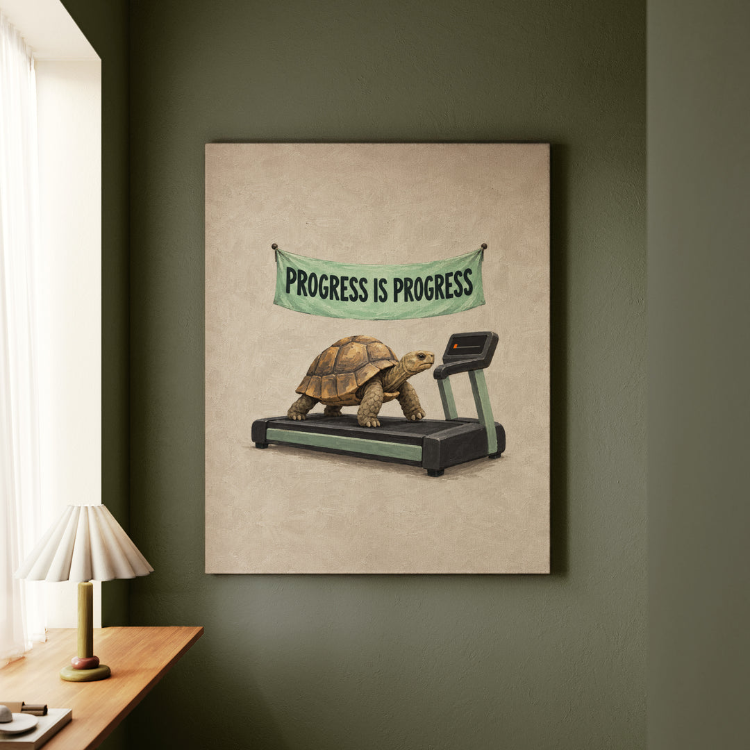 One Percent Slower – Gym Wall Art with a Tortoise on a Treadmill – Canvas Wall Art