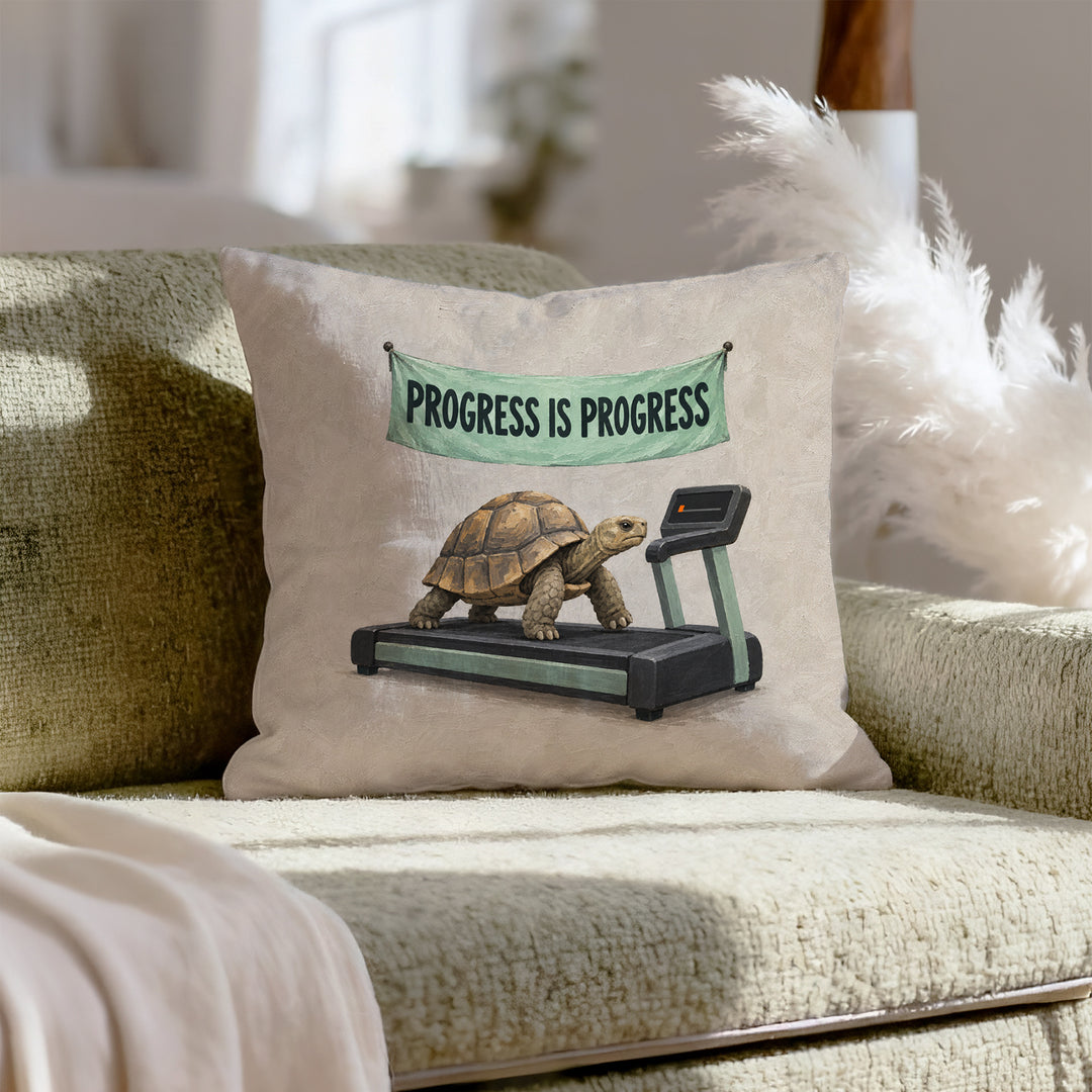 One Percent Slower – Gym Decor with a Tortoise on a Treadmill – Throw Pillow