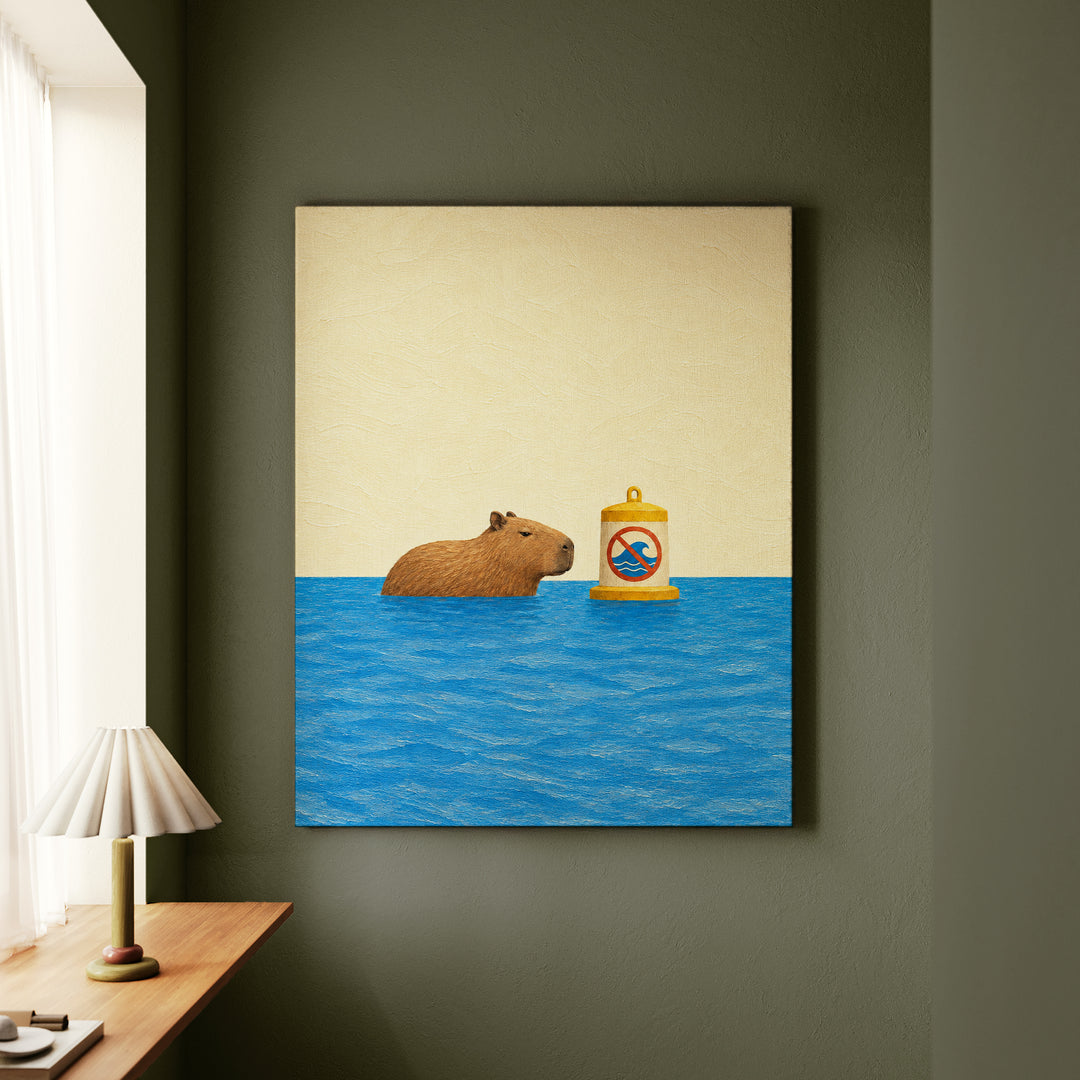 Lake Rules – Lake House Decor with a Capybara at Zero Speed – Canvas Wall Art