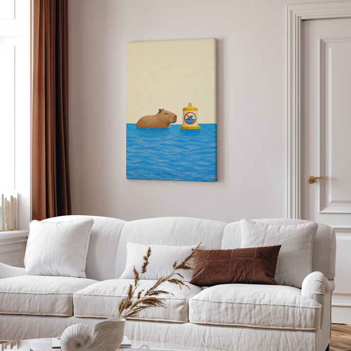 Lake Rules – Lake House Decor with a Capybara at Zero Speed – Canvas Wall Art