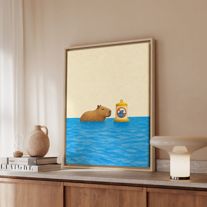 Lake Rules – Lake House Decor with a Capybara at Zero Speed – Canvas / Framed Canvas