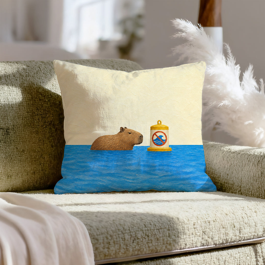 Lake Rules – Lake House Decor with a Capybara at Zero Speed – Throw Pillow