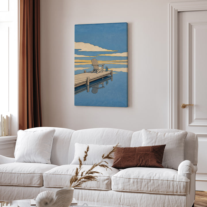 Lake Glass – Lake House Wall Art with a Dock and an Empty Chair – Canvas Wall Art