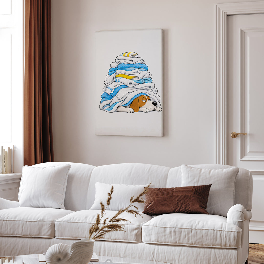 Laundry Day Mood – Laundry Room Decor with a Warm Towel Avalanche – Canvas Wall Art