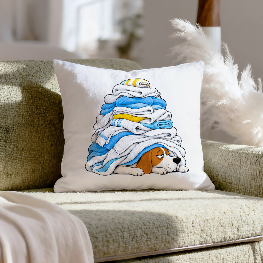 Laundry Day Mood – Laundry Room Decor with a Warm Towel Avalanche – Throw Pillow
