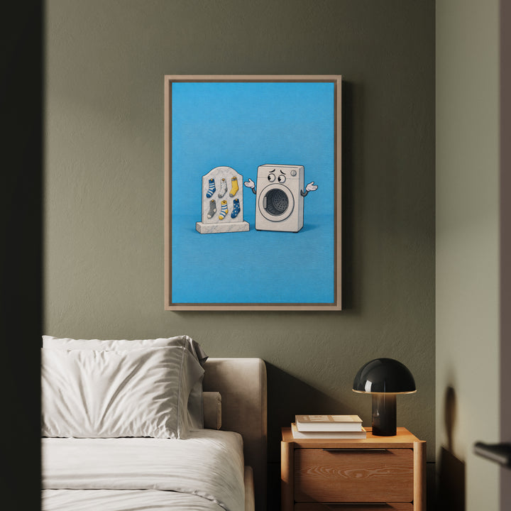 In Memoriam: The Left Socks – Laundry Room Decor with a Marble Memorial – Framed Canvas Wall Art
