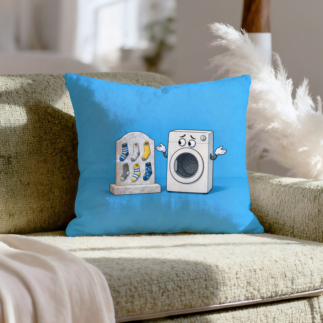 In Memoriam: The Left Socks – Laundry Room Decor with a Marble Memorial – Throw Pillow