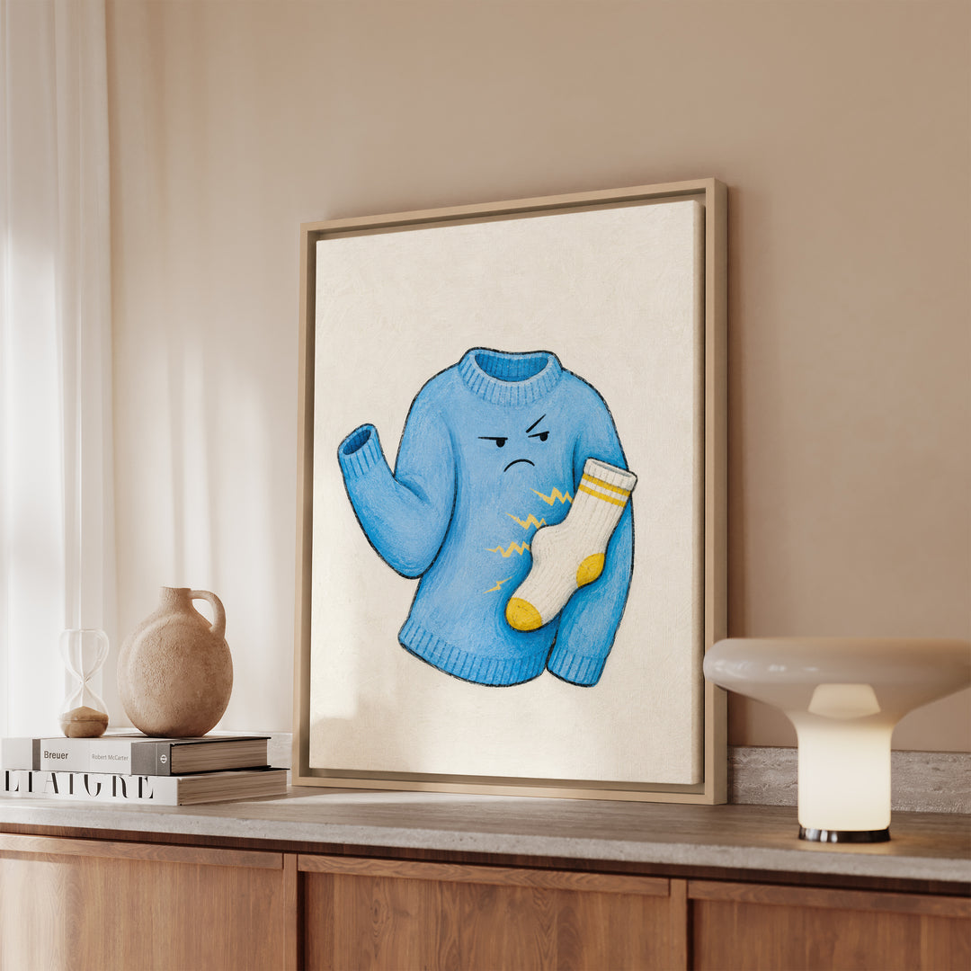 Static: A Romance – Laundry Room Art with a Clingy Sweater Affair – Canvas / Framed Canvas