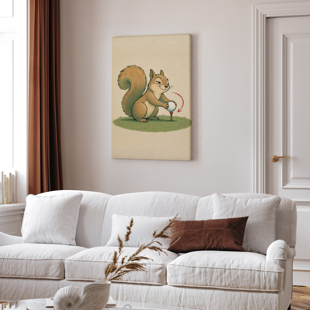 Hole In None – Golf Wall Art with a Squirrel Undoing a Good Shot – Canvas Wall Art