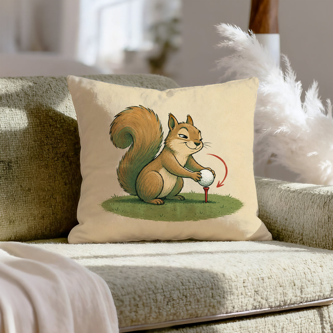 Hole In None – Golf Decor with a Squirrel Undoing a Good Shot – Throw Pillow