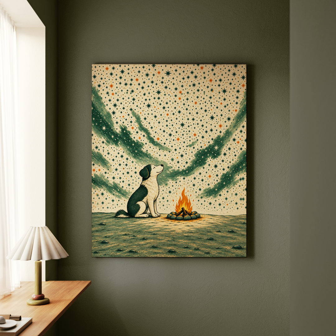 Five Million Stars – Dog Wall Art with a Campfire Under a Huge Sky – Canvas Wall Art