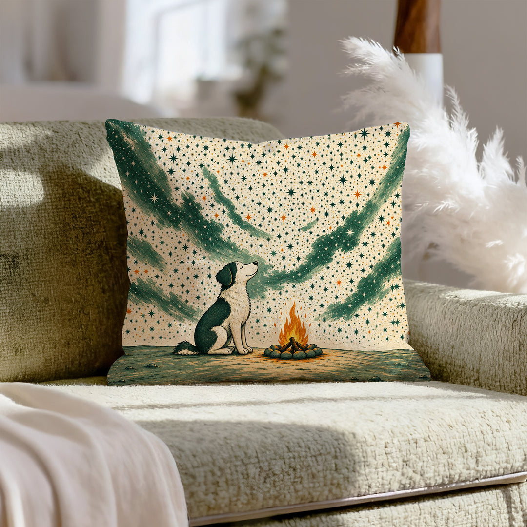 Five Million Stars – Dog Decor with a Campfire Under a Huge Sky – Throw Pillow