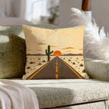 Desert Highway, Mile 0 – Western Decor with an Empty Road Into the Sunset – Pillow Cover