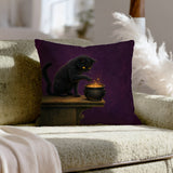 Potion Quality Control – Whimsigoth Decor with a Paw Over a Bubbling Brew – Pillow / Cover