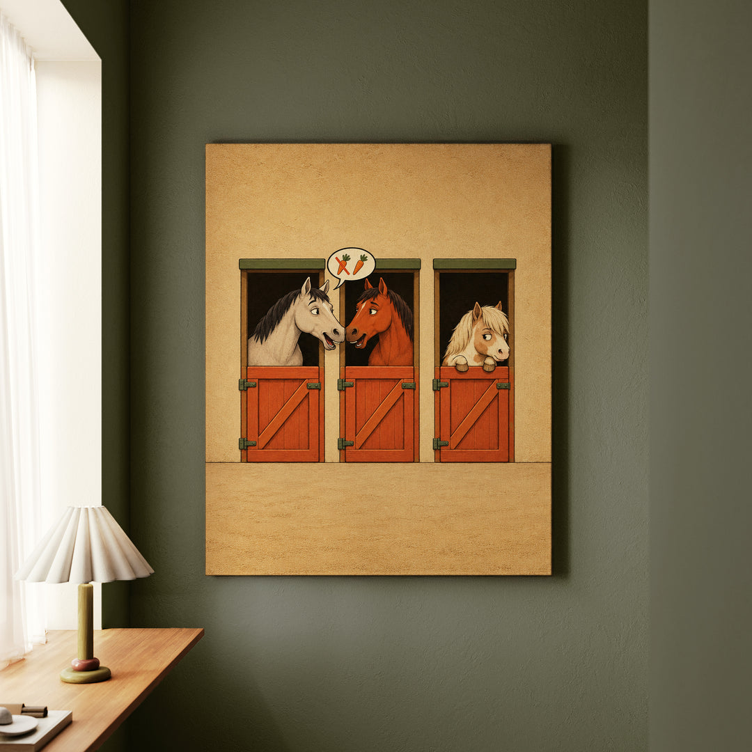 Stable Gossip – Horse Art with Two Stall Doors and a Rumor – Canvas Wall Art