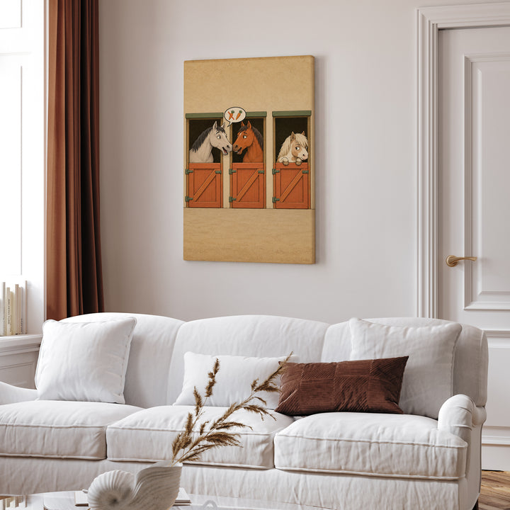 Stable Gossip – Horse Art with Two Stall Doors and a Rumor – Canvas Wall Art
