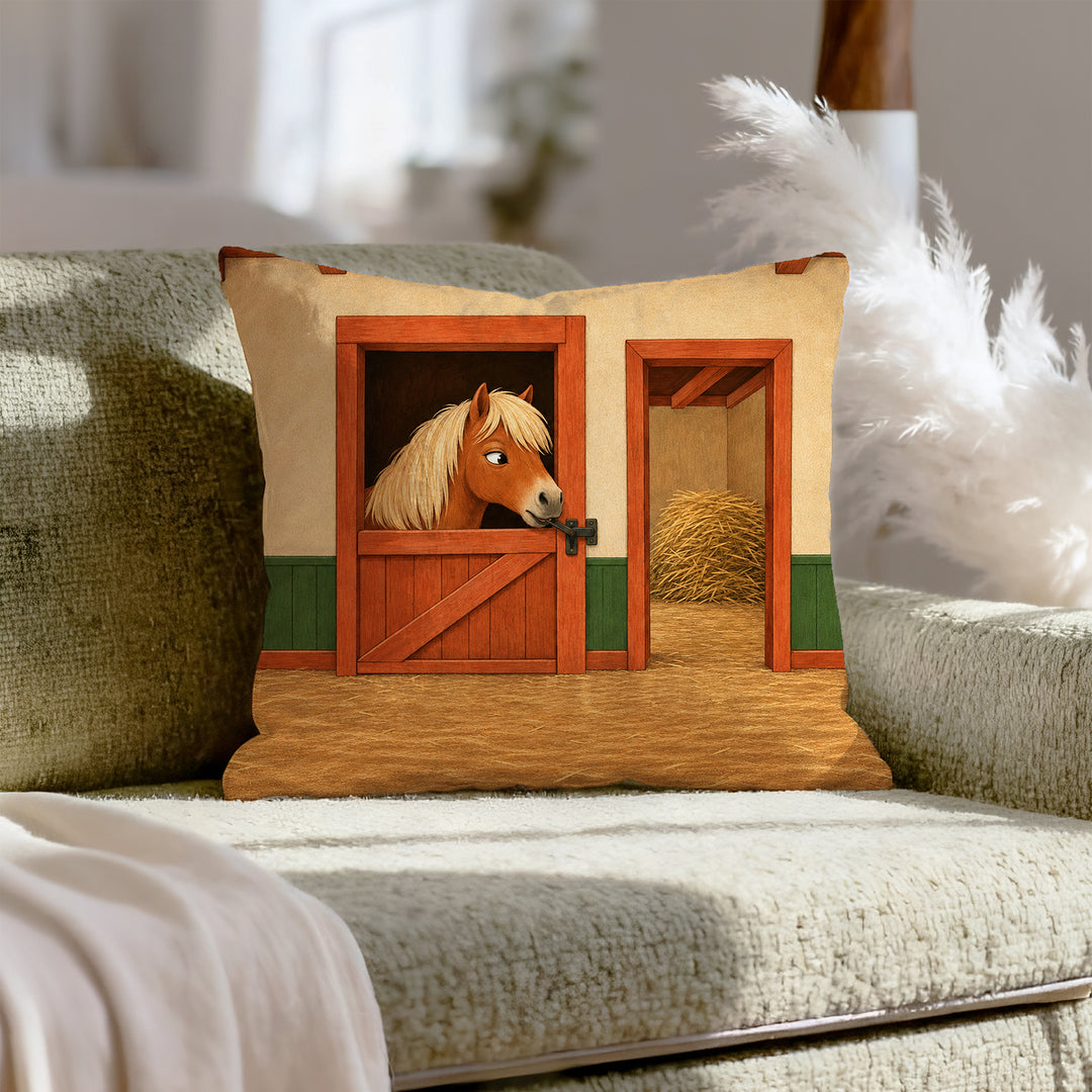 The Escape Artist – Horse Decor with a Latch Lifted by Lips – Pillow Cover