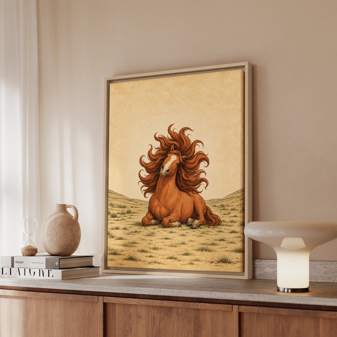 Mane Character Energy – Horse Art with a Slow Motion Shampoo Toss – Framed Canvas Wall Art