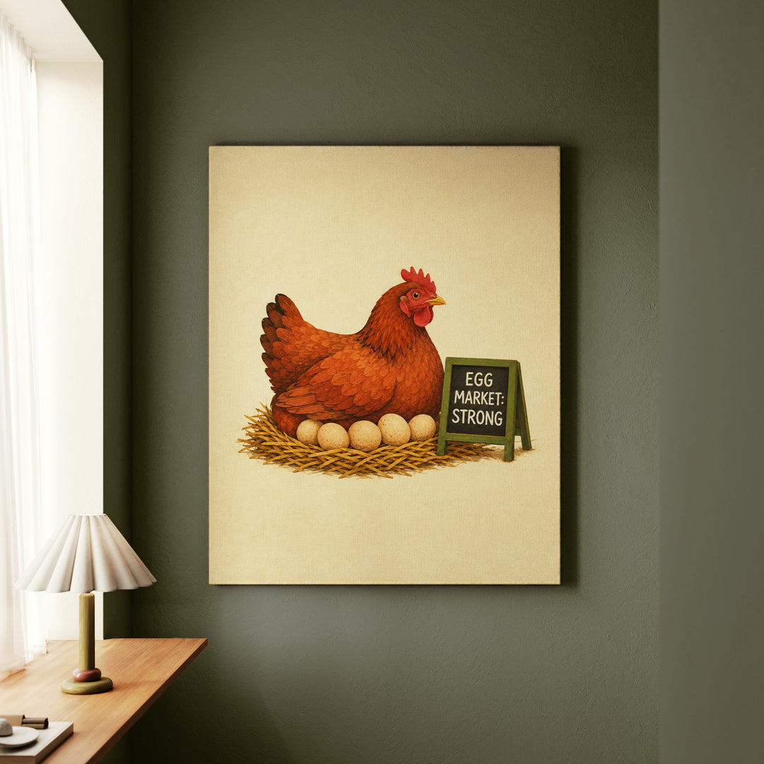 Egg Economics – Chicken Wall Art with a Hen and a Tiny Chalkboard – Canvas Wall Art