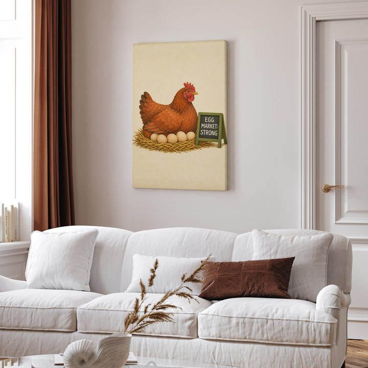 Egg Economics – Chicken Wall Art with a Hen and a Tiny Chalkboard – Canvas Wall Art