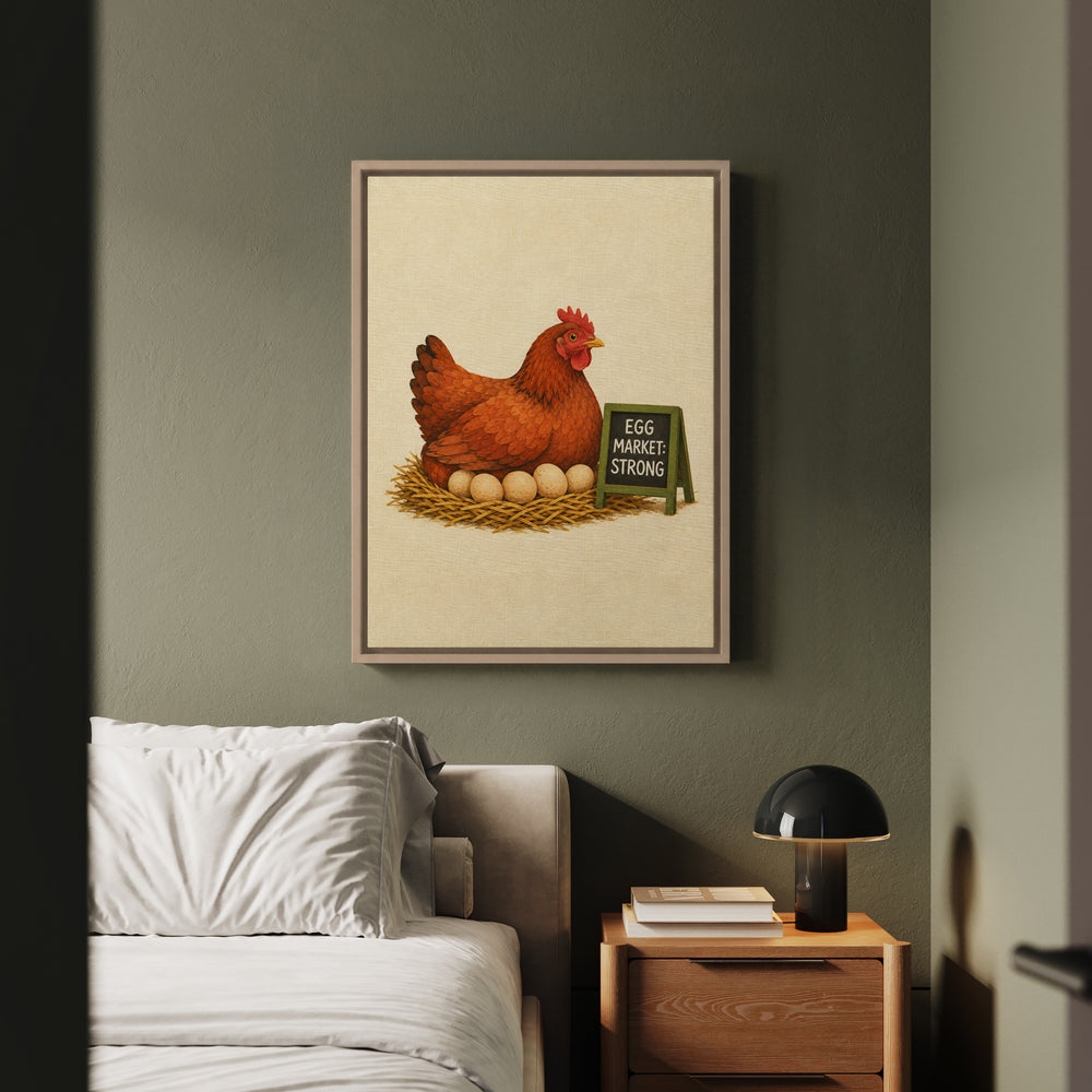 Egg Economics – Chicken Wall Art with a Hen and a Tiny Chalkboard – Framed Canvas Wall Art
