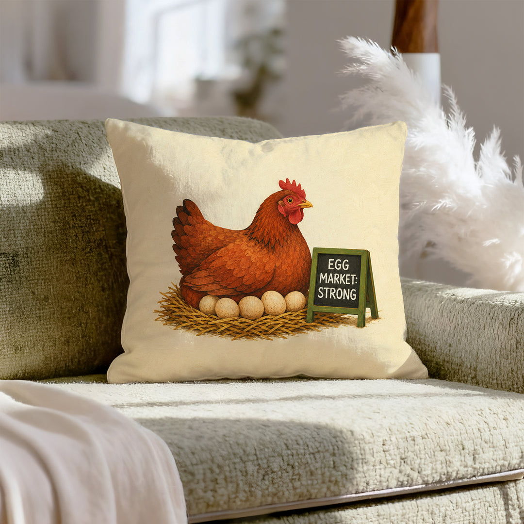 Egg Economics – Chicken Decor with a Hen and a Tiny Chalkboard – Throw Pillow