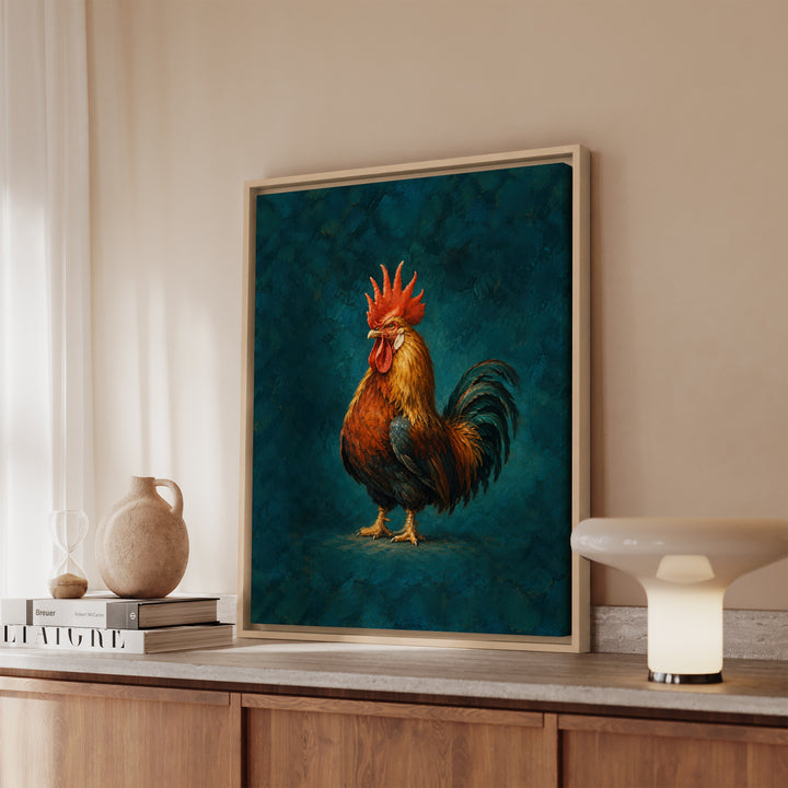 Portrait of the Rooster – Rooster Art with a Comb Like a Painted Crown – Canvas / Framed Canvas