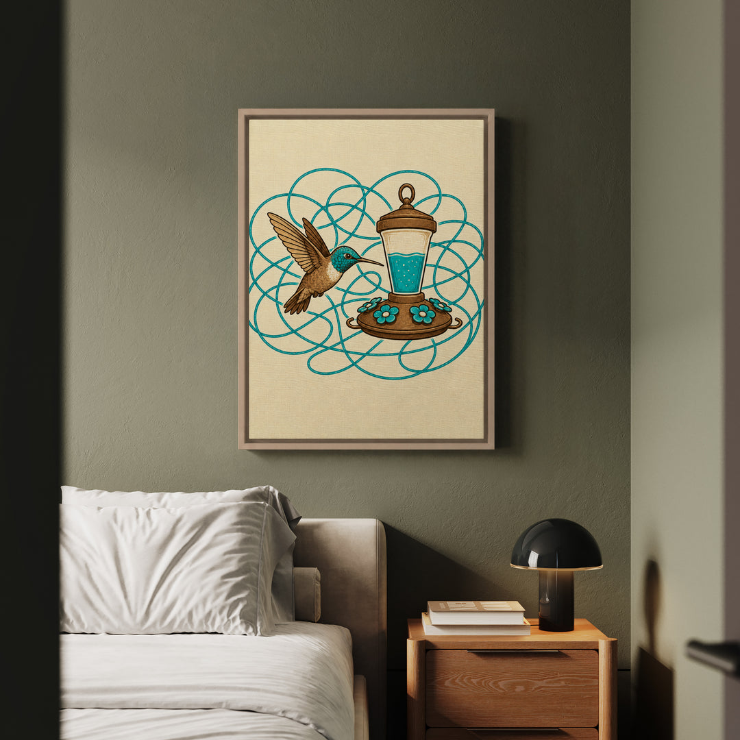 Sugar Rush – Hummingbird Art with a Glowing Flight Path – Framed Canvas Wall Art