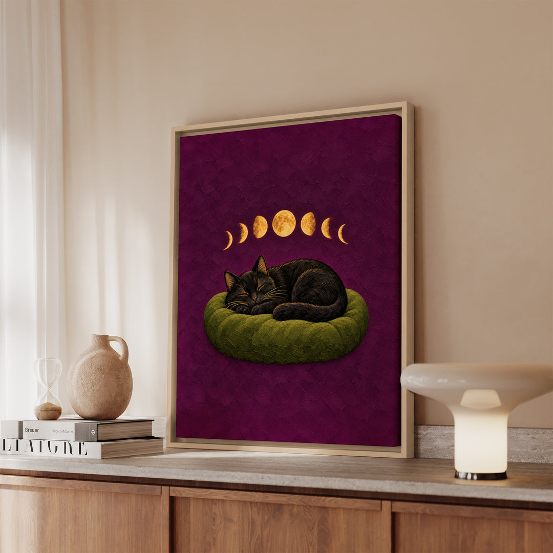Moon Phases & Nap Phases – Witchy Wall Decor with a Sleeper Through the Cycle – Framed Canvas Wall Art