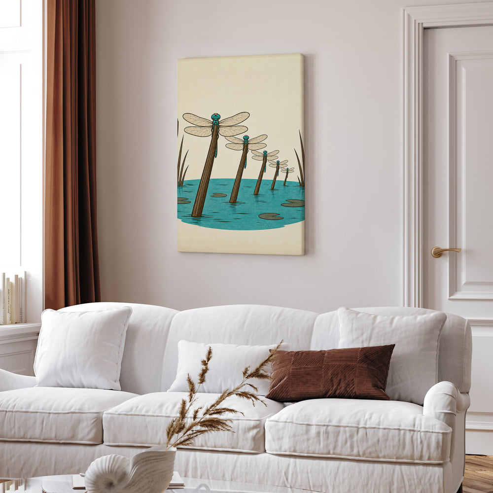 Dragonfly Airfield – Dragonfly Art with a Reed Stem Runway Lineup – Canvas Wall Art