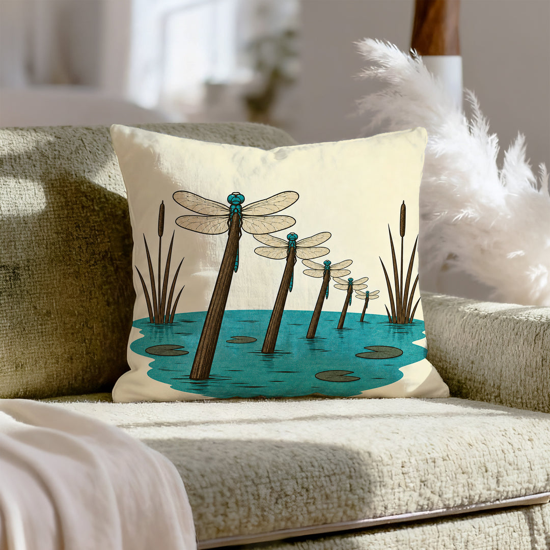 Dragonfly Airfield – Dragonfly Decor with a Reed Stem Runway Lineup – Pillow Cover